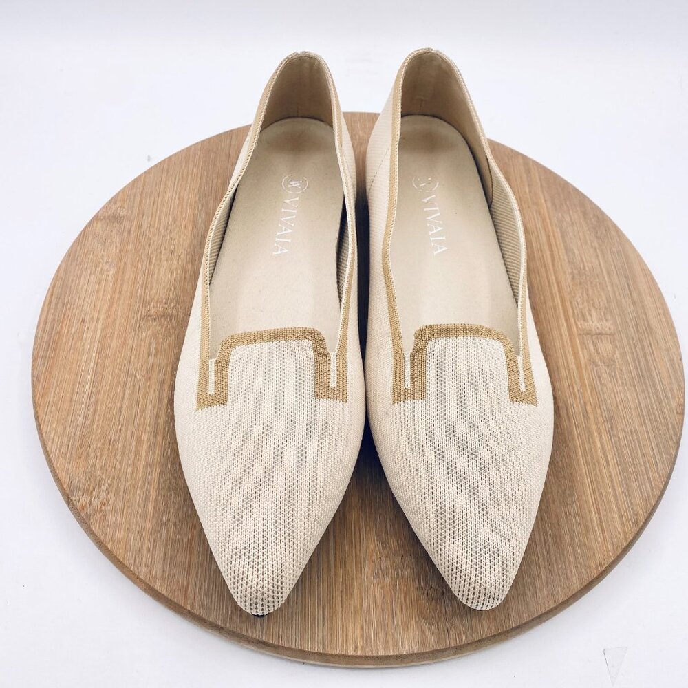 Vivaia Shoes Womens 11 42 Beige Mesh Manon Pointed Toe Ballet Flats Minimalist